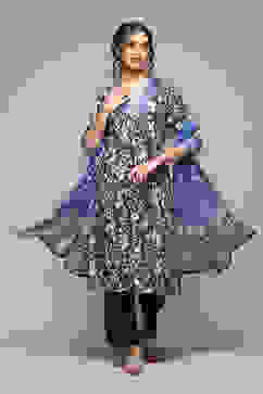 Charcoal LIVA Straight Printed Kurta Narrow Palazzo Suit Set image number 0