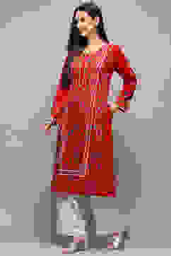 Pink Poly Cotton Straight Yarndyed Kurta image number 2