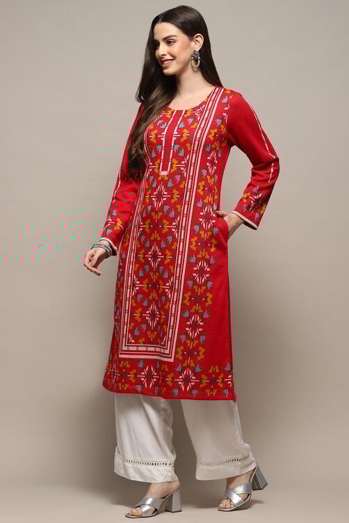 Pink Poly Cotton Straight Yarndyed Kurta image number 2
