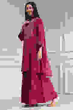 Red Embroidered Straight Suit Set image number 3