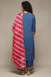 Off White & Blue Rayon Straight Kurta Palazzo Suit Set image number 4