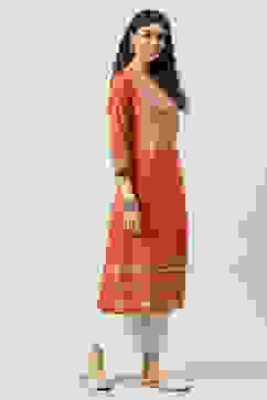 Coral Printed Rayon Straight Kurta Palazzo Suit Set image number 1