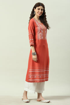 Coral Printed Rayon Straight Kurta Palazzo Suit Set image number 1