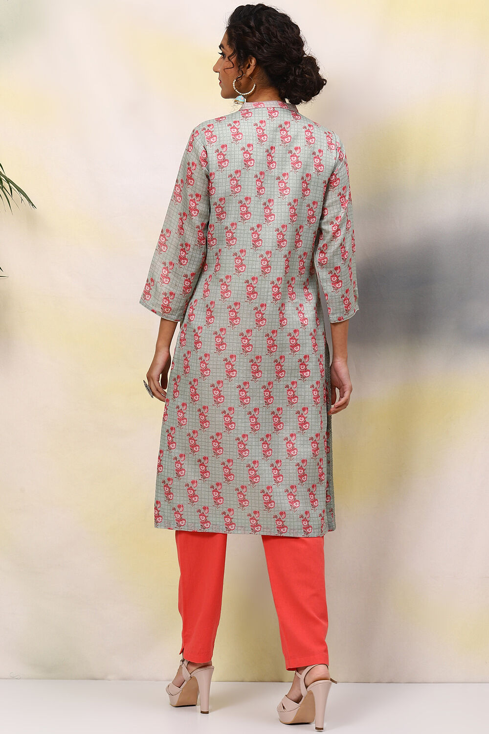 Green Poly Cotton Straight Printed Kurta image number 4