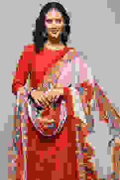 Orange Cotton Pleated Kalidar Suit Set image number 1