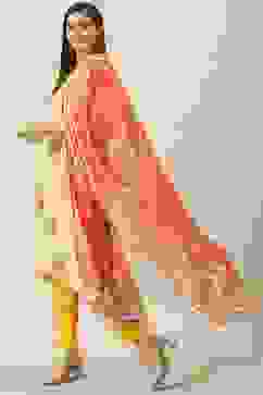 Yellow Printed Viscose A-Line Kurta Slim Pants Suit Set image number 5