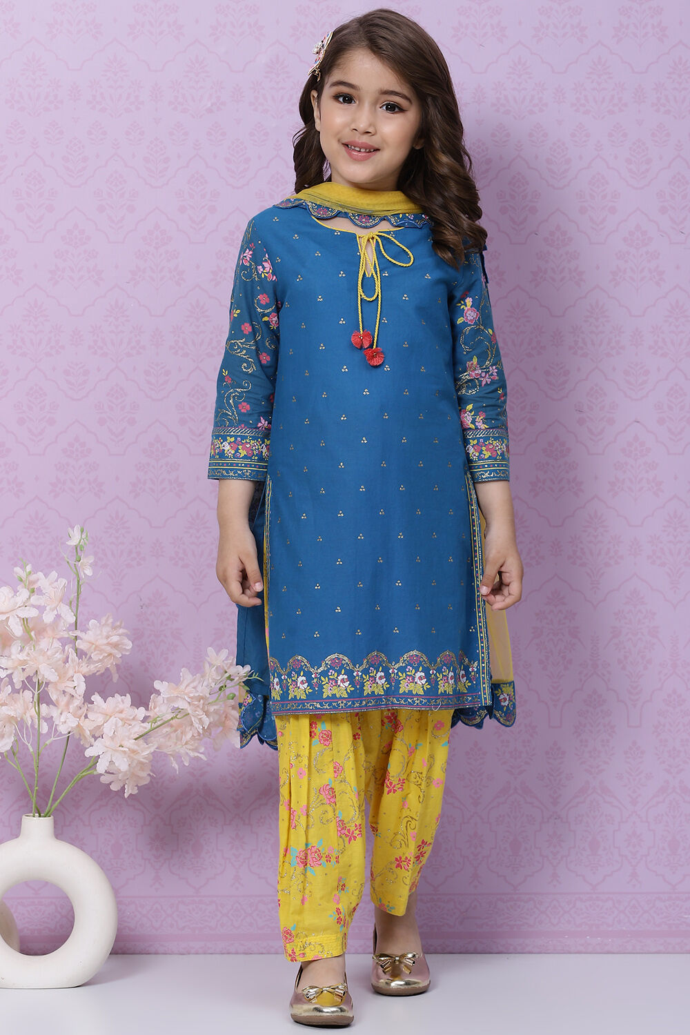 Blue Cotton Straight Kurta Salwar Suit Set image number 0