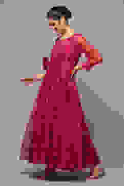 Fuschia Art Silk Anarkali Kurta Legging Suit Set image number 3