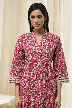 Red Cotton Printed Gathered Suit Set image number 1