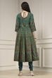 Off White Cotton Anarkali Printed Lehenga Set image number 4