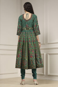Teal Green Cotton Anarkali Printed Lehenga Set image number 4