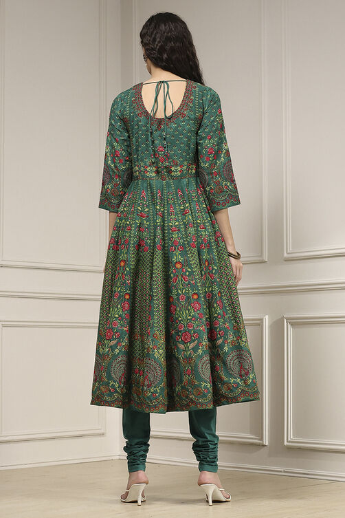 Off White Cotton Anarkali Printed Lehenga Set image number 4