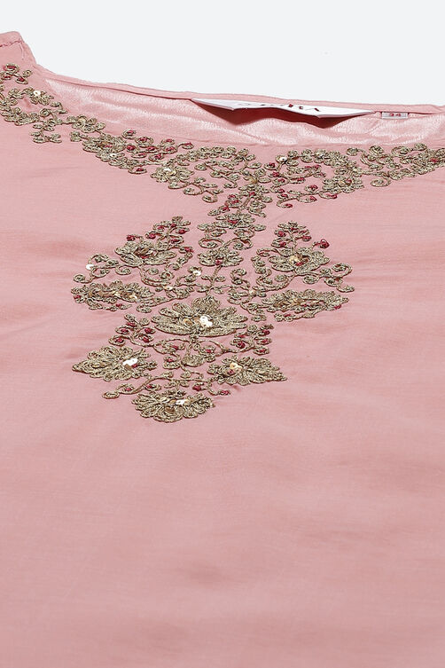 Peach Art Silk Straight Kurta Palazzo Suit Set image number 1
