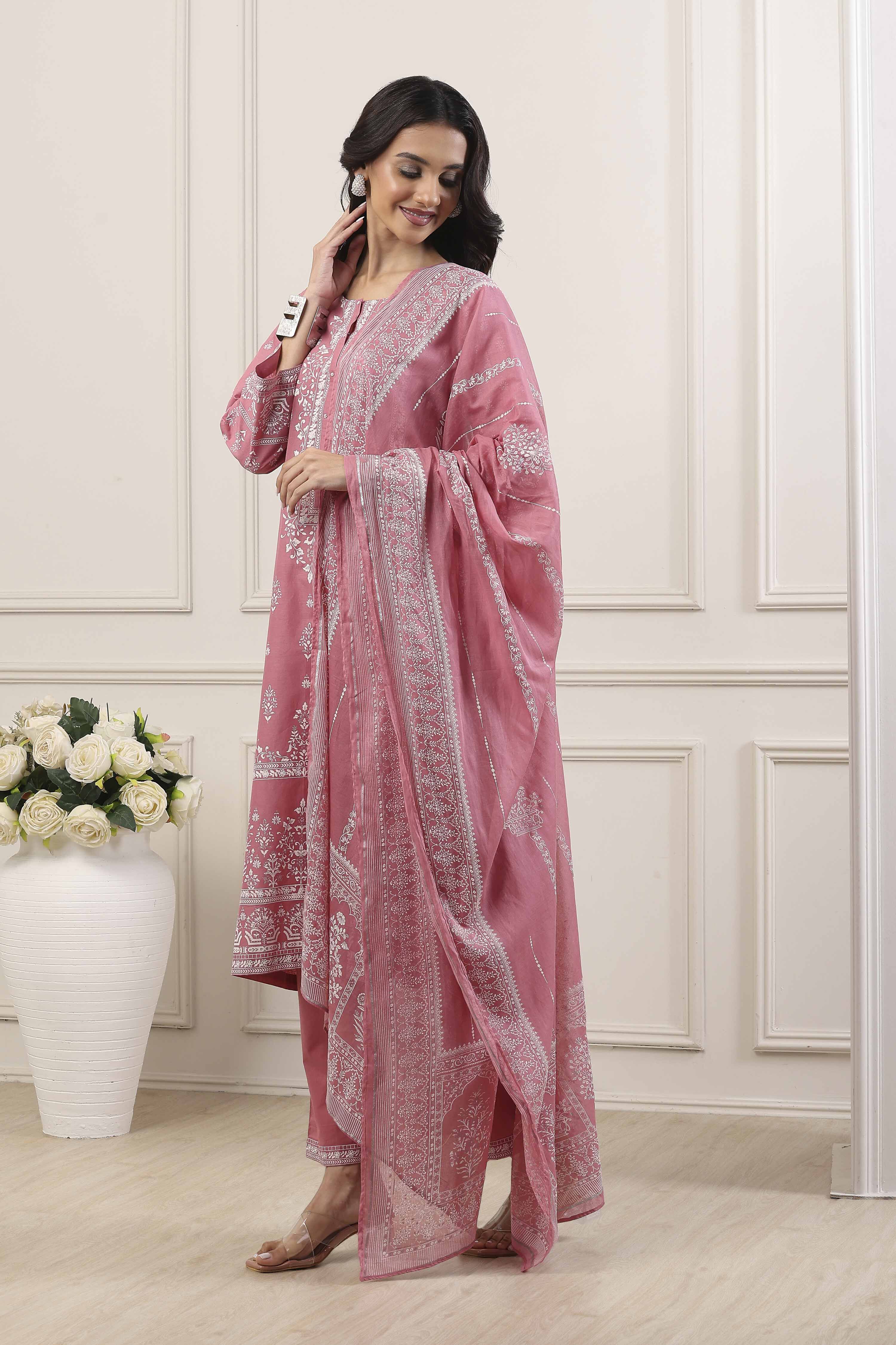 Pink Cotton Straight Suit Set image number 4