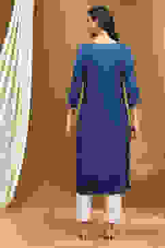 Blue Straight Rayon Kurta image number 3