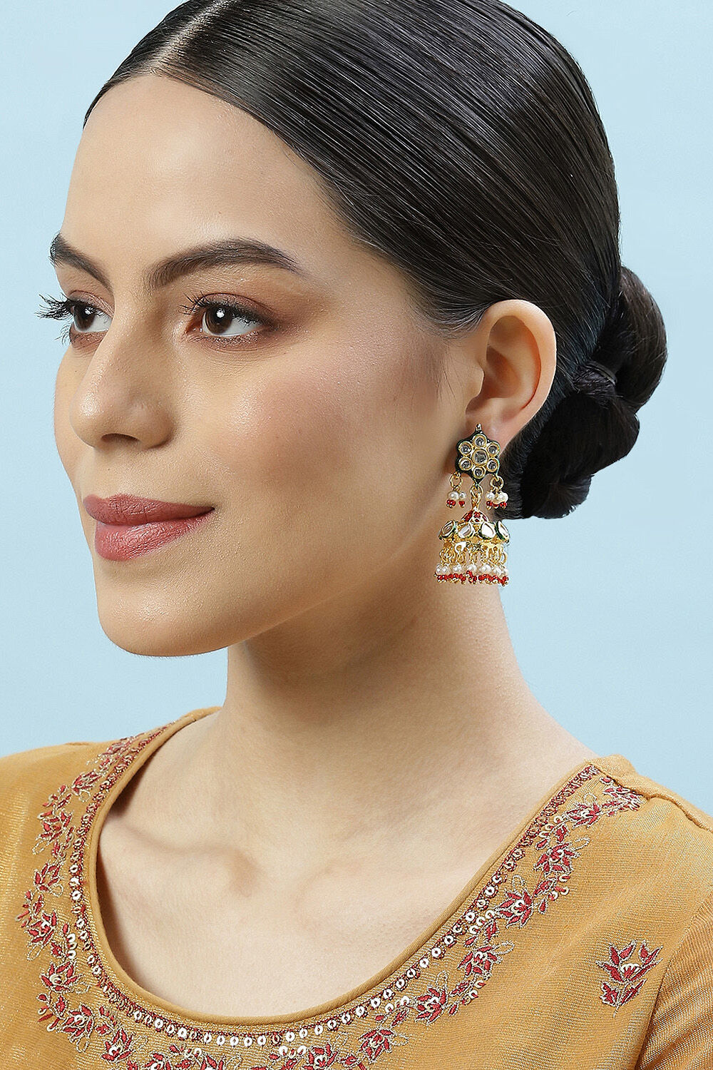 Yellow & Green Brass Earrings image number 3