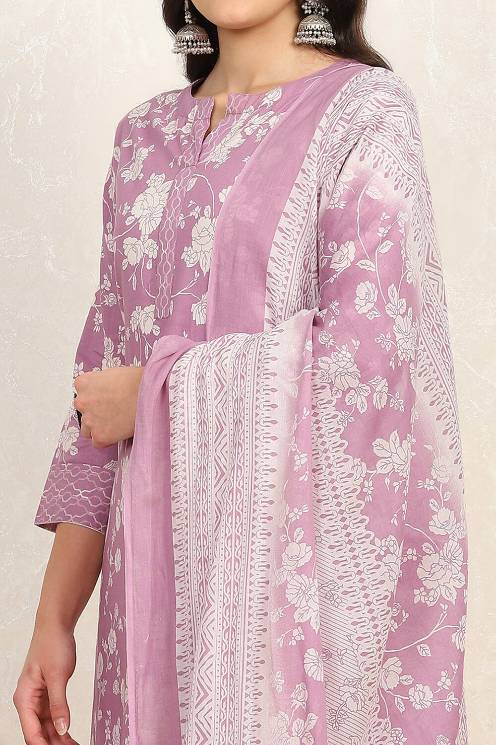 Rama Green Cotton Screen Print Unstitched Suit Set image number 2