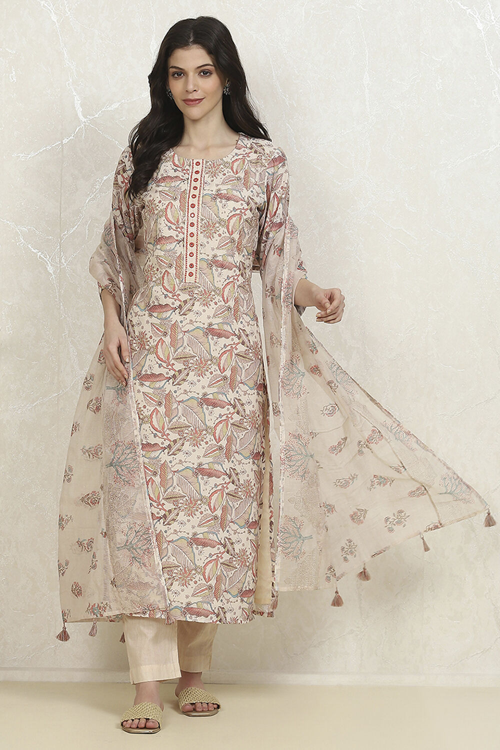 Military Green Cotton Unstitched Suit Set image number 1