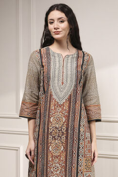 Brown Cotton Printed Straight Suit Set image number 1