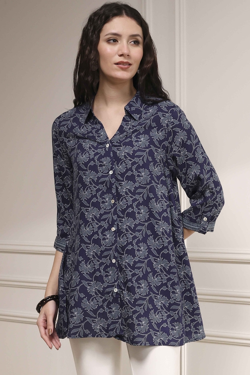 Blue Printed Relaxed Fit Shirt image number 5