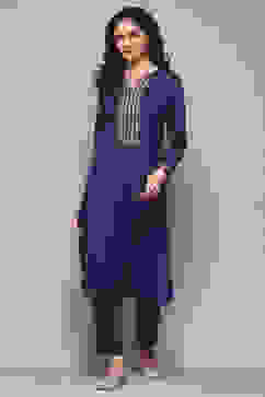 Navy & Purple Polyester Straight Yarndyed 2 Piece Set image number 6