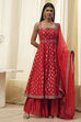 Red Yarn-Dyed Strappy Anarkali Suit Set image number 6