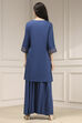 Navy Blue Embroidered Straight Suit Set image number 4