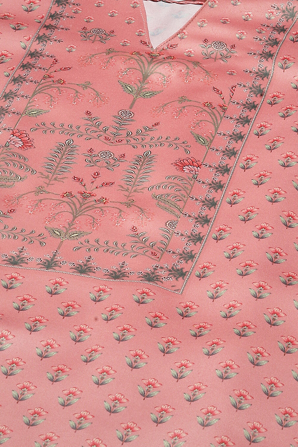 Peach Cotton Screen Print Unstitched Suit Set image number 2