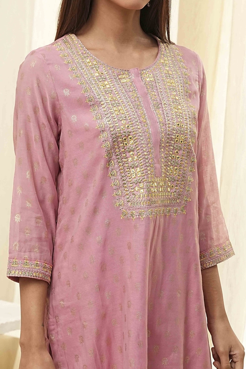 Dull Pink Embroidered Straight Suit Set image number 1