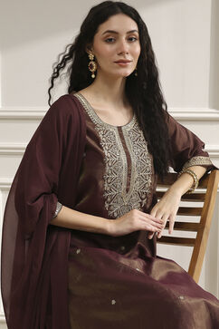 Wine Viscose Rayon Straight Solid Suit Set image number 7