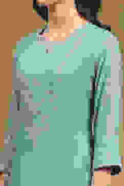 Turquoise Embroidered Festive Kalidar Suit Set image number 1