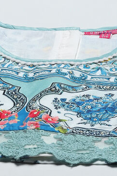 Sea Green Cotton Printed and Glittered Lehenga Set image number 1