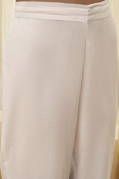 Off-White and Blue Cotton Straight Suit Set image number 2