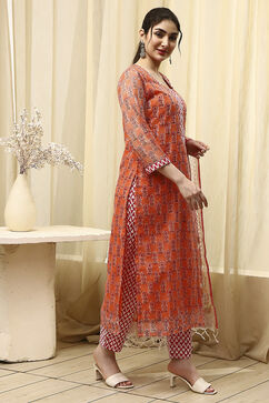 Coral Cotton Hand Block Print Unstitched Suit Set image number 6