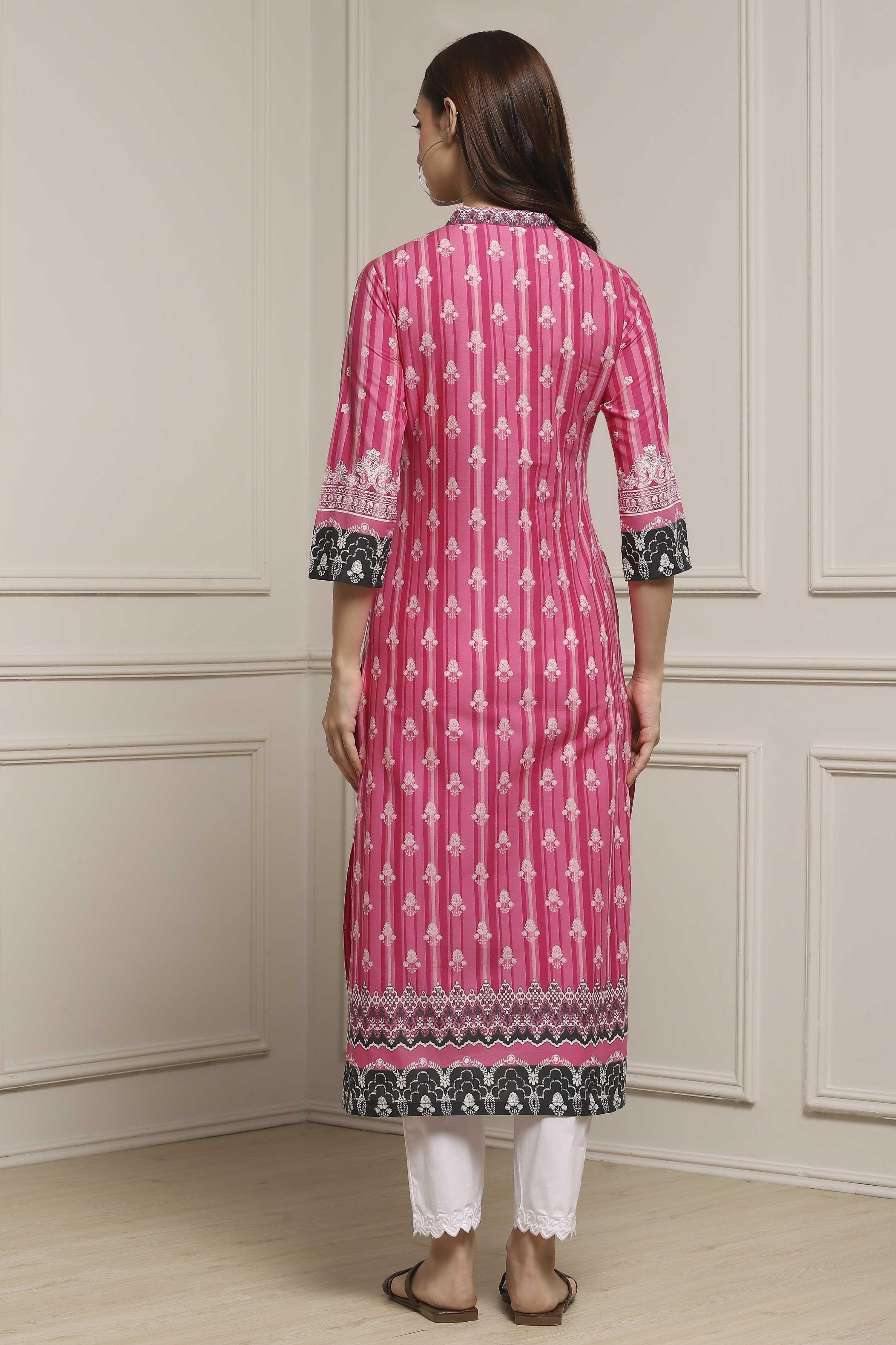 Ochre Cotton Straight Printed Kurta image number 3