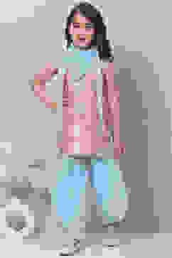 Pink Viscose Straight Kurta Dhoti Pant Suit Set image number 0