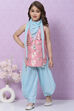 Pink Viscose Straight Kurta Dhoti Pant Suit Set image number 0