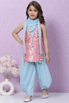 Pink Viscose Straight Kurta Dhoti Pant Suit Set image number 0