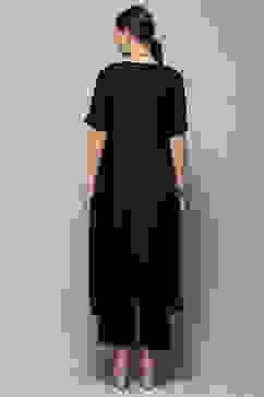 Black Asymmetric Solid Kurta Set image number 5