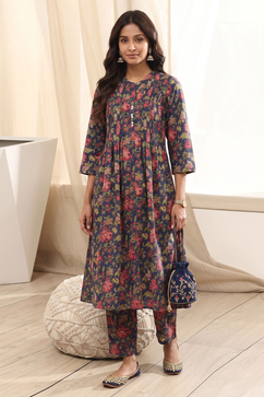 Navy Cotton Straight Kurta