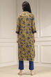 Mustard Yellow Printed Straight Kurta image number 3