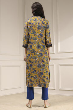 Mustard Yellow Printed Straight Kurta image number 3