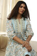 Blue Cotton Floral Printed Tiered Dress image number 6