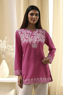 Pink Printed Straight Short Kurta image number 5