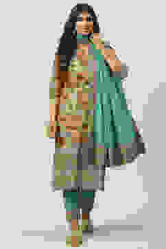 Sage Green Cotton Straight Kurta Slim Pant Suit Set image number 5