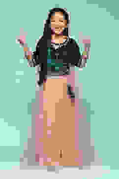 Teal & Pink Viscose Flared Solid Lehenga Set image number 7