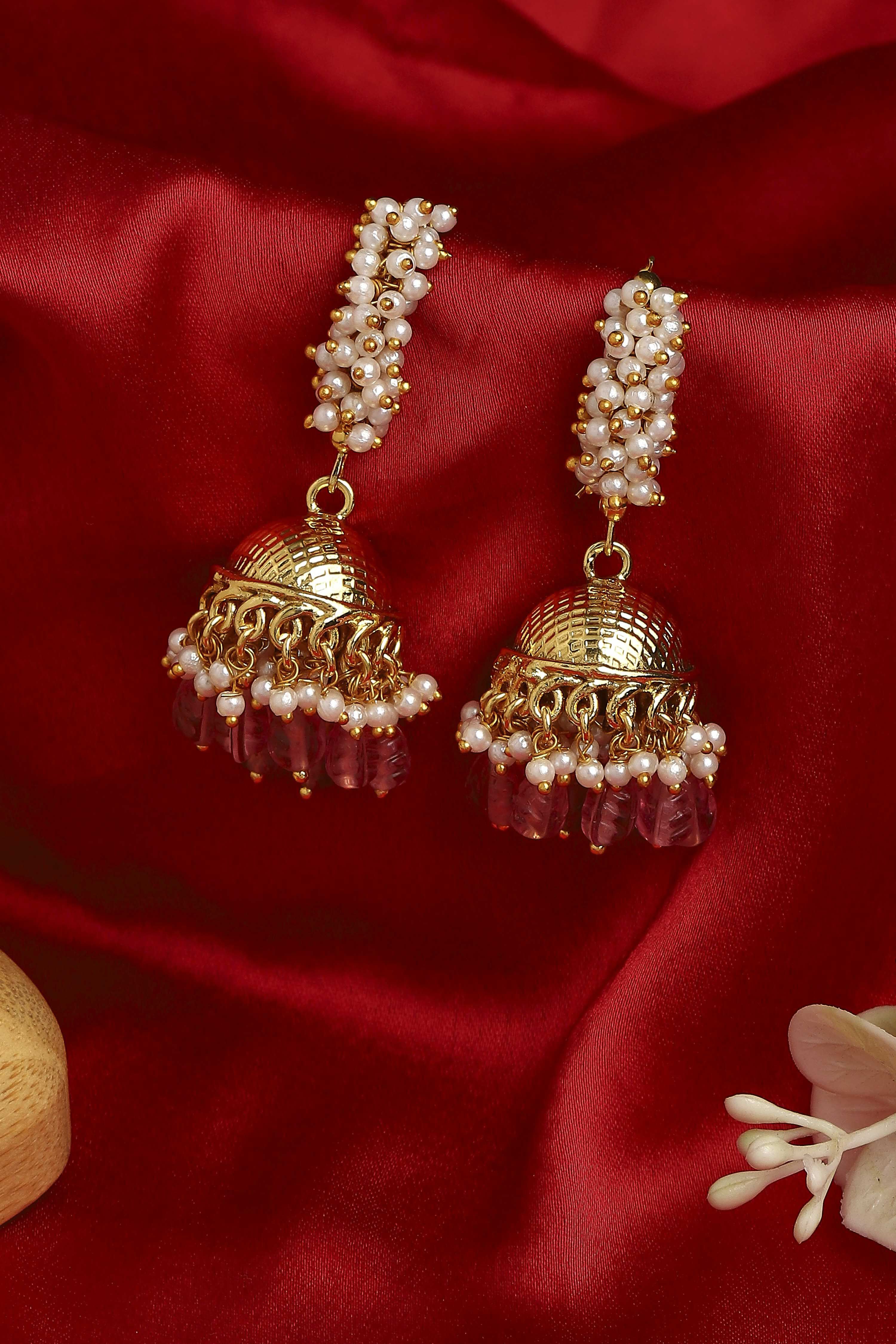 Dark Pink Brass Jhumka image number 2