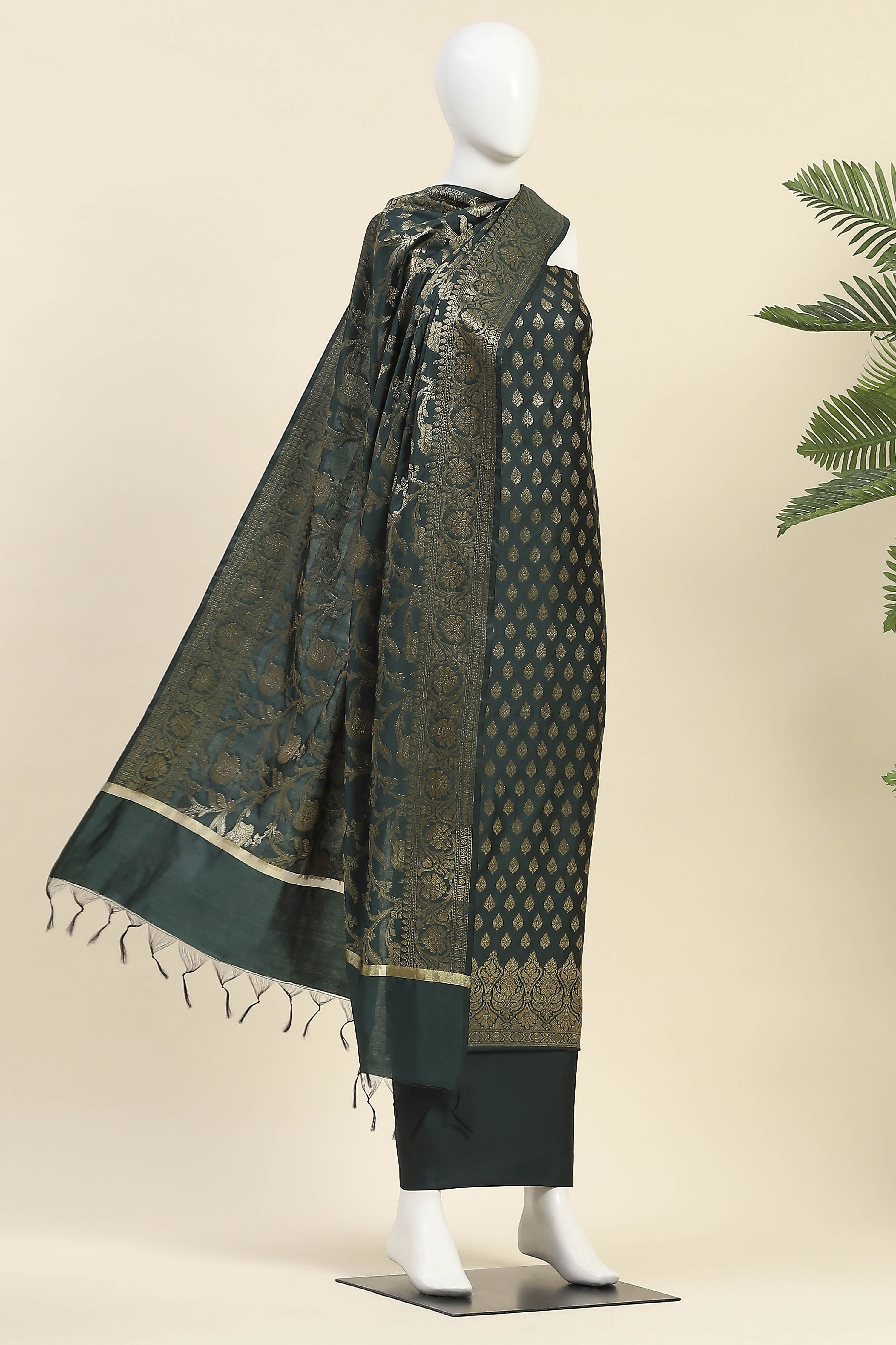 Rama Green Silk Unstitched Suit Set image number 4