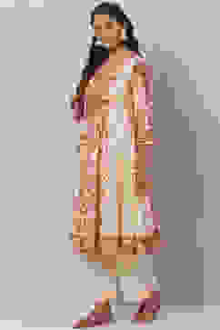 Cream Cotton Flared Kurta Set image number 3