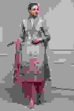 Brown Poly Crepe Digital Print Unstitched Suit Set image number 1